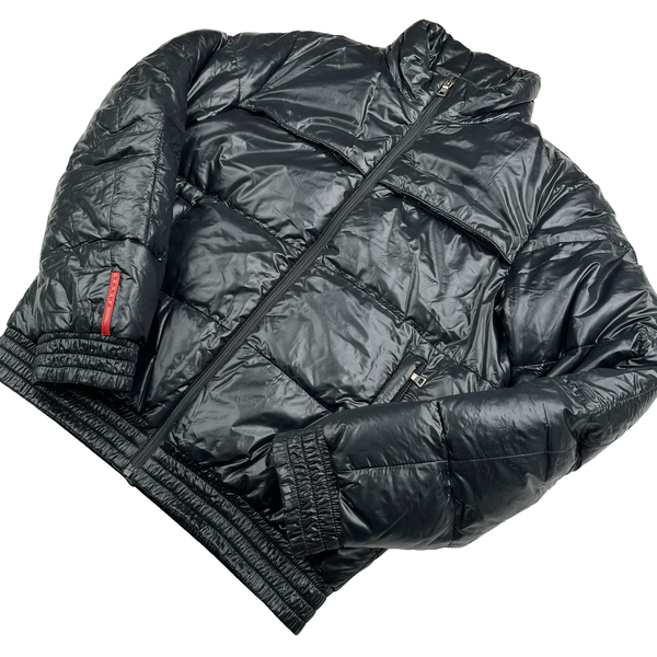 Prada Black Nylon Down Padded Bomber Jacket - Large