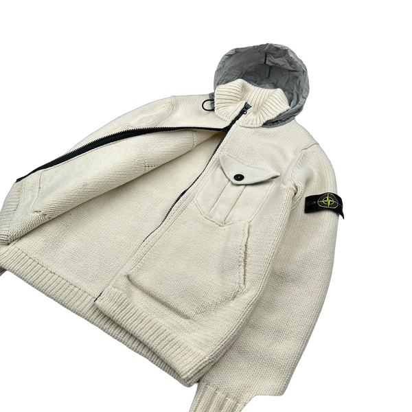 Stone Island 2021 Cream Wool Blend President Knit Zipped Jumper - Medium