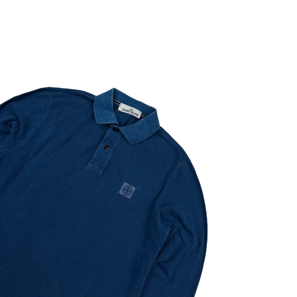 Stone Island Blue Longsleeved Polo Shirt - Medium