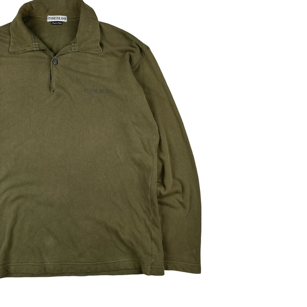 Stone Island Vintage 1998 Khaki Long-sleeved Pullover Polo Shirt - Large