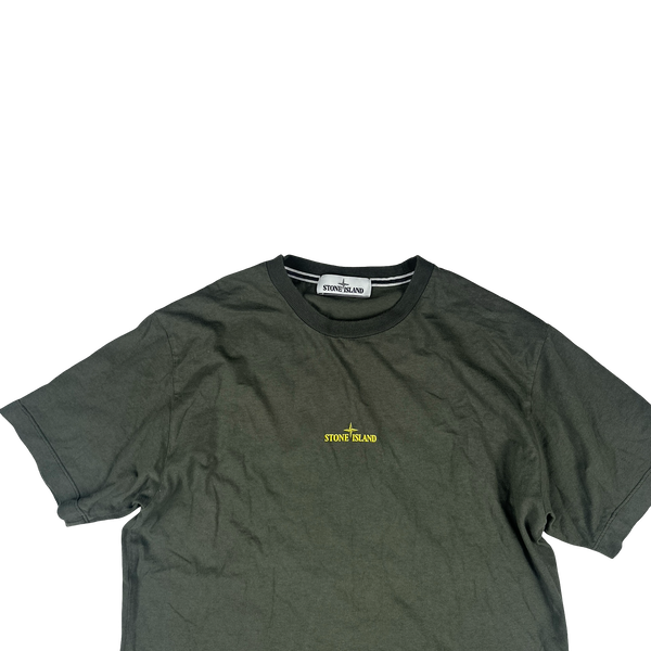 Stone Island 2020 Khaki Green Abstract Printed Compass Graphic T Shirt - Medium