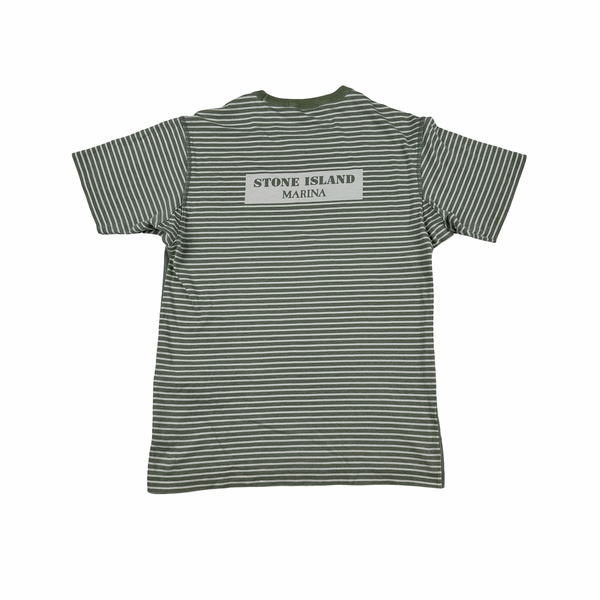 Stone Island 2019 Green Striped Marina Spellout T Shirt - Small