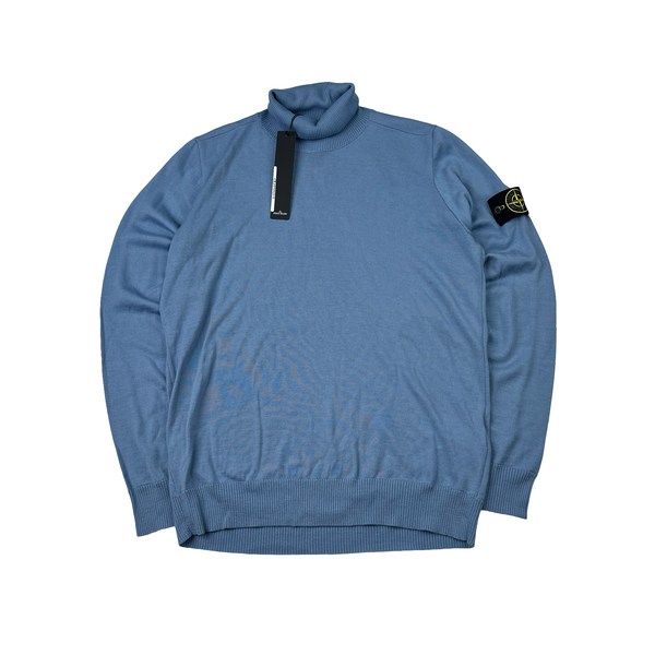 Stone Island 2022 Blue Roll Neck Knit Jumper - Large