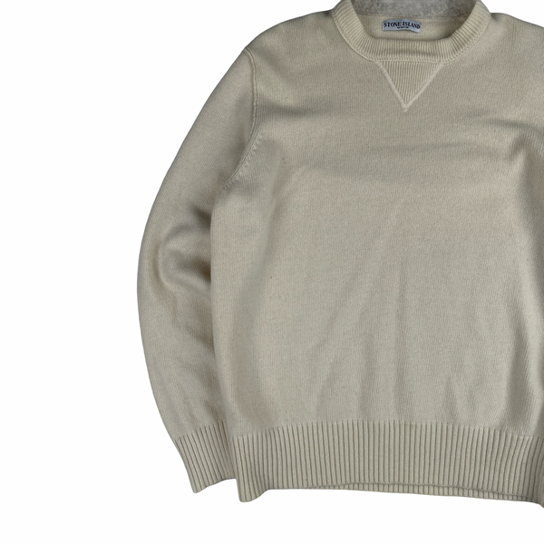 Stone Island 2008 Cream White Wool Crewneck Jumper - 3XL
