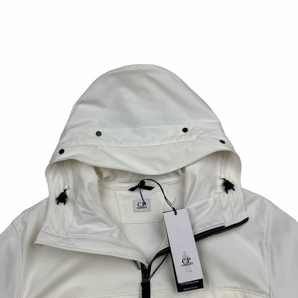 CP Company White Soft Shell R Goggle Hooded Zipped Jacket - XXL