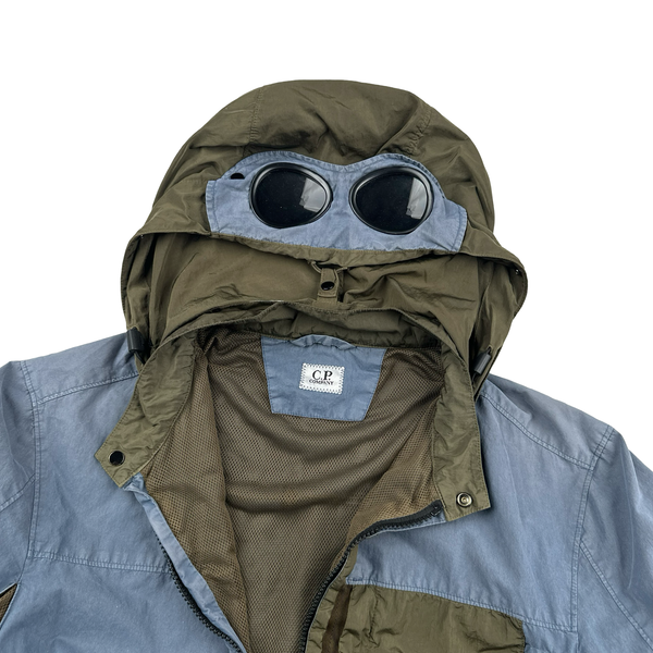 CP Company Blue Brown Pocket Cotton 50 Fili Goggle Overshirt - Small
