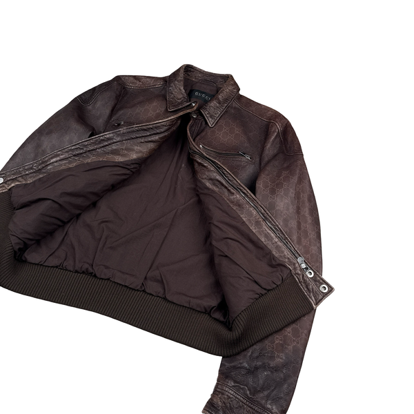 Gucci Monogram Leather Multi Pocket Zipped Jacket - Small