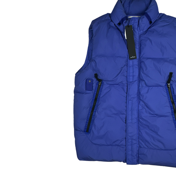 Stone Island 2021 Blue Garment Dyed Crinkle Reps Down Filled Gilet - Medium