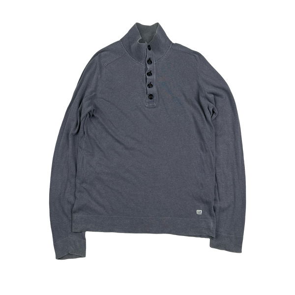 CP Company Grey Quarter Buttoned Pullover Knit Jumper - Large