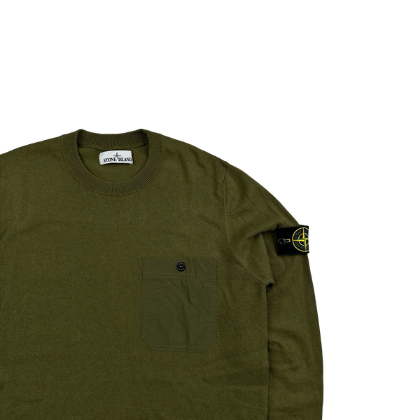 Stone Island 2021 Khaki Knit Crewneck Sweatshirt - Small