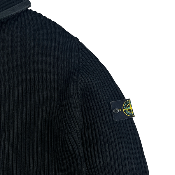 Stone Island 2001 Black Lana Wool Vintage Ribbed High Neck Jumper - XL