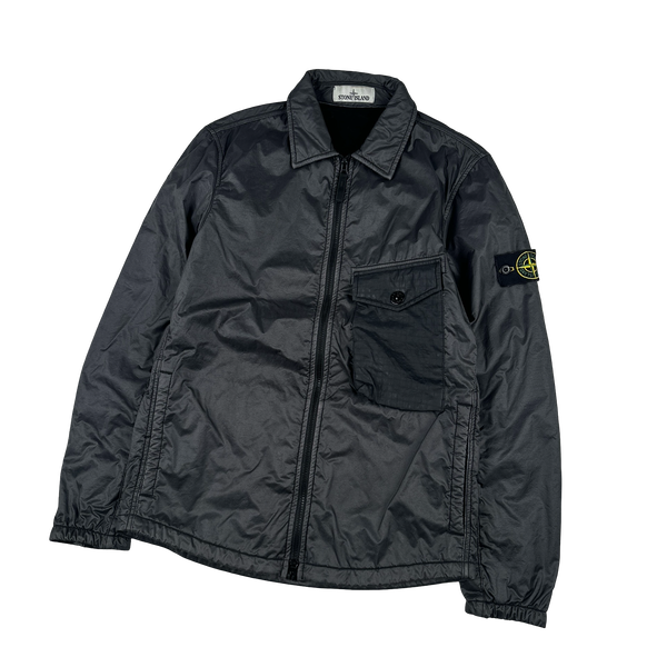 Stone Island 2020 Black Lamy Flock Zipped Overshirt - Small