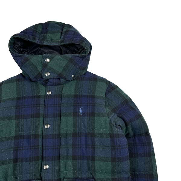 Ralph Lauren Green Nova Check Down Filled Hooded Puffer Jacket - Small