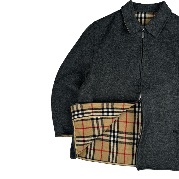 Burberry Grey Wool Nova Check Collar Lined Jacket - XL