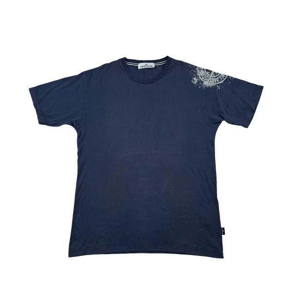 Stone Island 2017 Navy Arm Compass Graphic Logo T Shirt - Medium