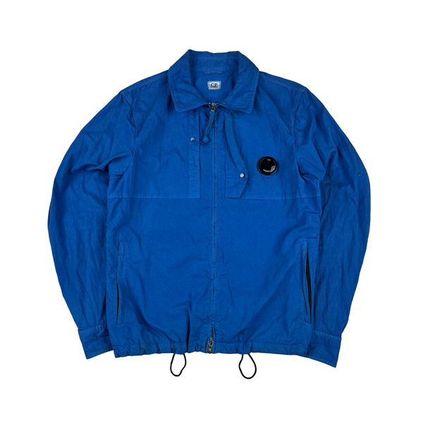 CP Company Blue Zipped Cotton Chest Lens View Overshirt - Medium