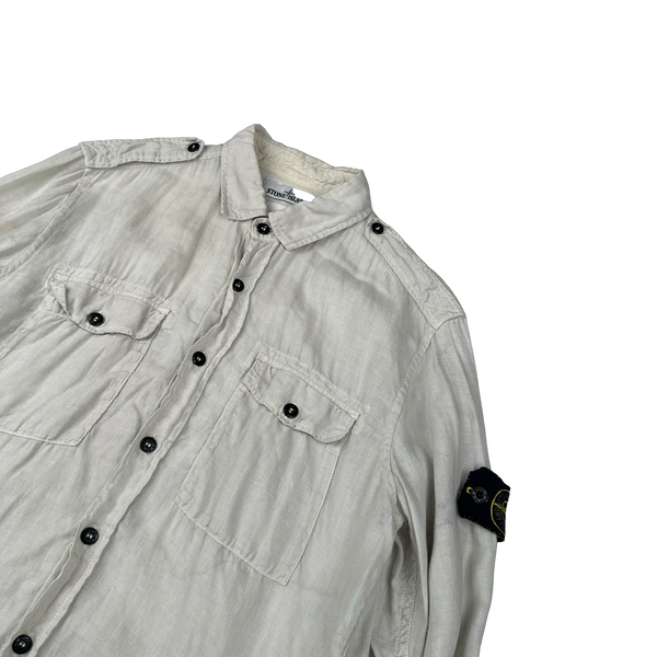 Stone Island 2015 White Linen Buttoned Shirt - Large