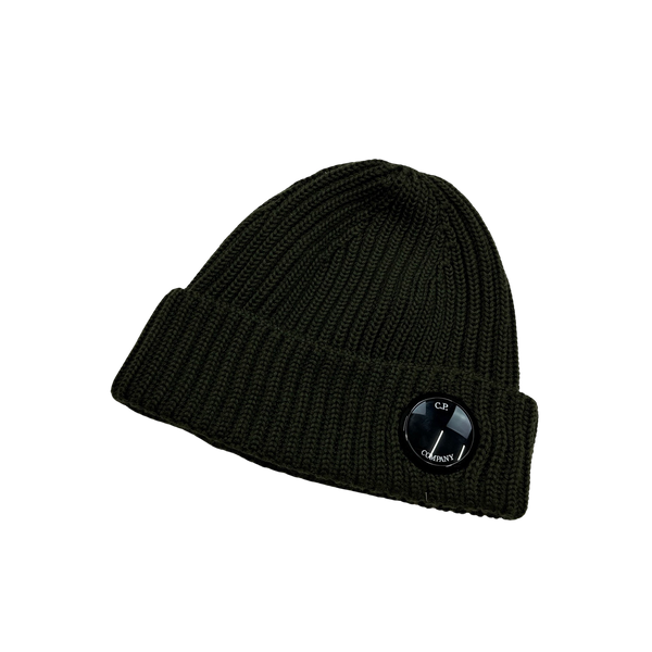CP Company Khaki Ribbed Wool Lens Viewer Beanie