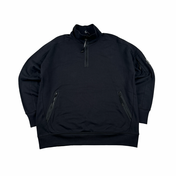 CP Company Cotton Lens View Quarter Zip Black Jumper - XXL