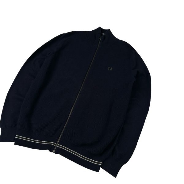 Fred Perry Navy Zipped High Neck Knit - Large