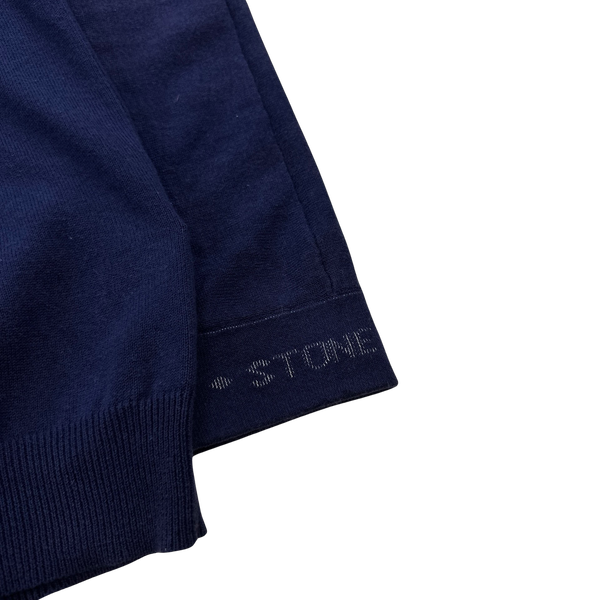 Stone Island 2022 Blue Compass Logo Quarter Zip Soft Knit - Large