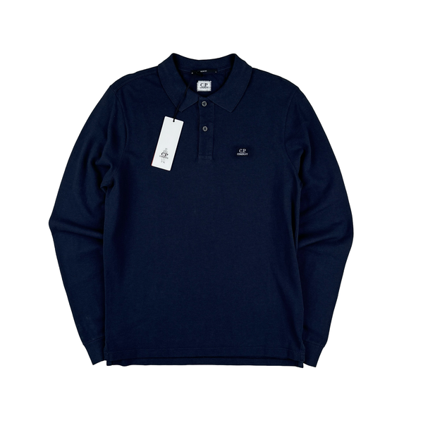CP Company Navy Longsleeve Cotton Spellout Polo Shirt - Medium