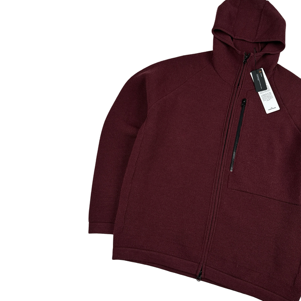 Stone Island 2025 Burgundy Stretch RWS Wool Knit Zipped Jumper - Large