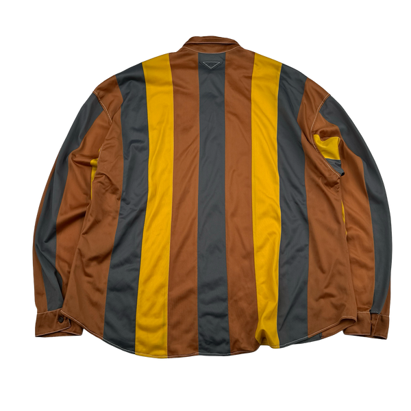 Prada Runway Striped Panel Silk Twill Buttoned Sample Shirt - XL