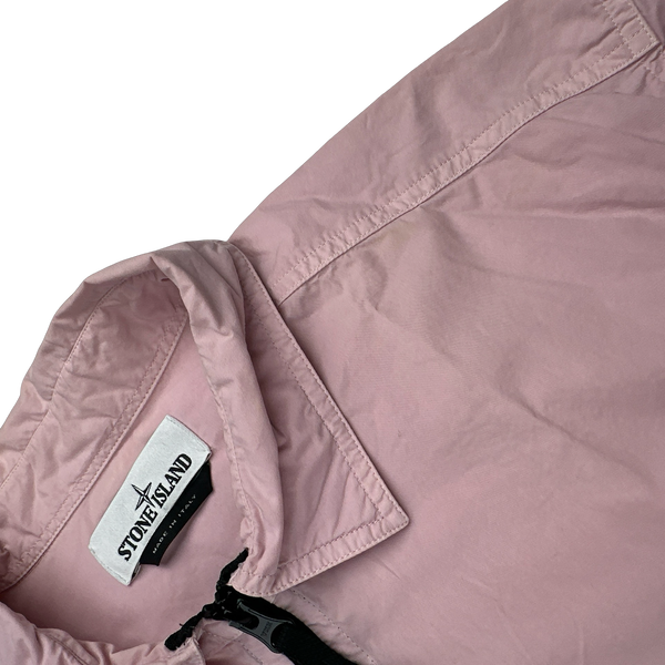 Stone Island 2017 Pink Cotton Short Sleeve Quarter Zip Overshirt - XL