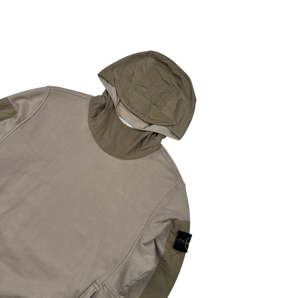 Stone Island 2023 Beige Cotton Nylon Panel Hood Jumper - Small