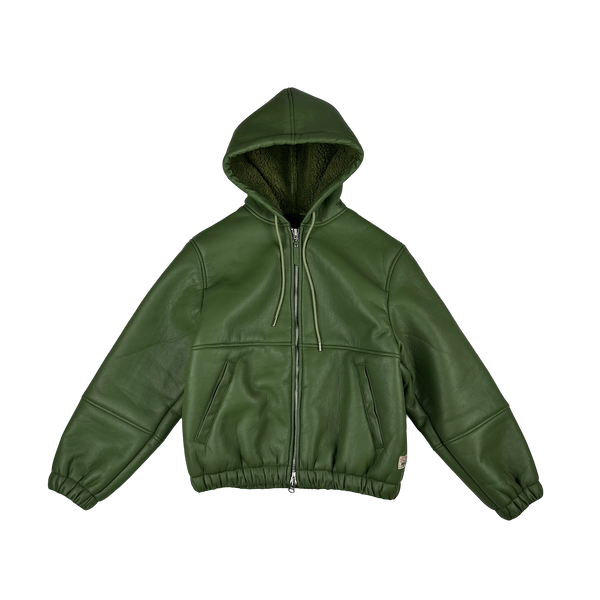 Stussy Leather Sherling Lined Green Work Jacket - Small