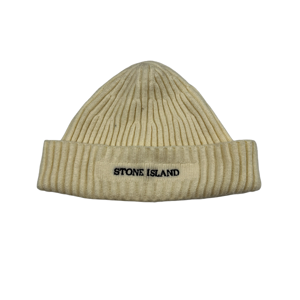 Stone Island 2005 Cream Wool Spellout Beanie