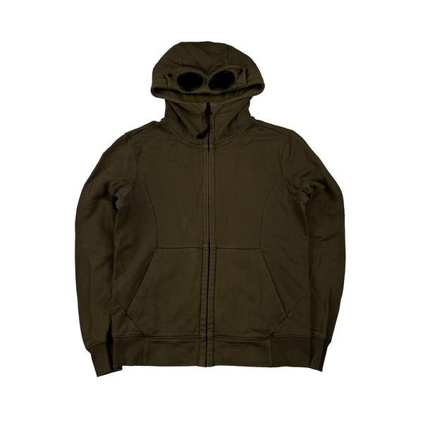 CP Company Khaki Goggle Cotton Zip Up Hoodie - Medium