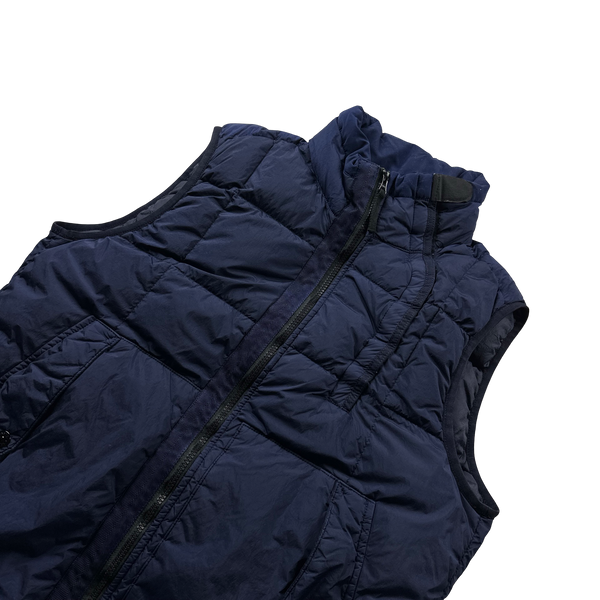 Stone Island 2018 Navy Garment Dyed Crinkle Reps Down Filled Gilet Jacket - Large