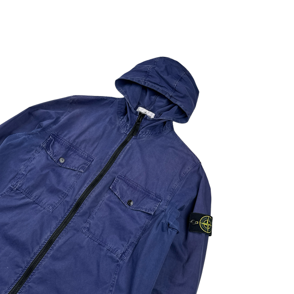 Stone Island 2018 Blue Hooded Cotton Overshirt Jacket - Large