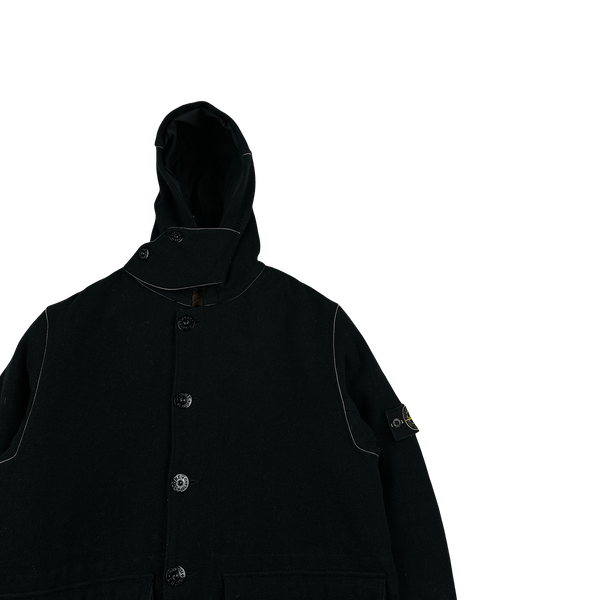 Stone Island 2002 Navy Contrast Seam Wool Quilted Dual Layer Jacket - Medium