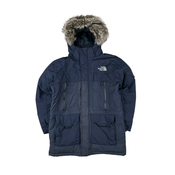 North Face Navy Hyvent McMurdo Down Filled Long Parka Jacket - Large