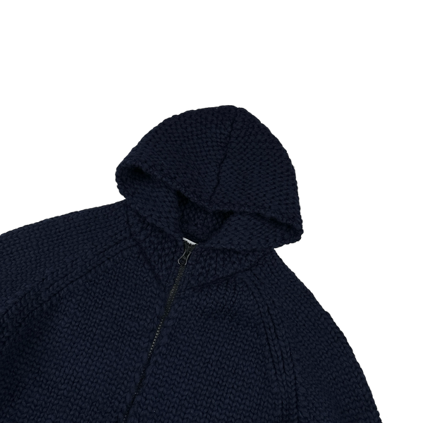 Stone Island 2022 Navy 100% Wool Knitted Zipped Hoodie - XL