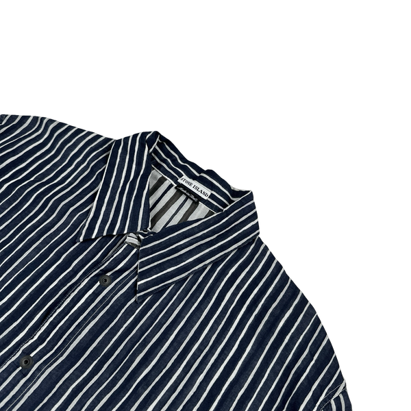 Stone Island 2003 Navy Painted Striped Linen Shirt - XL