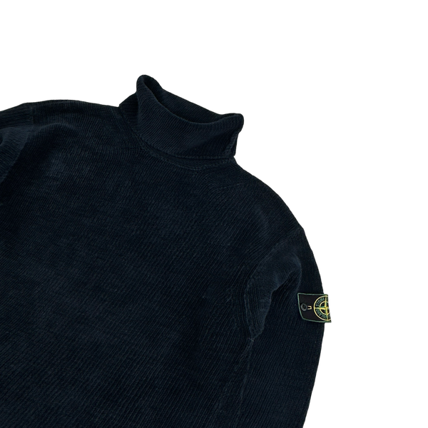Stone Island Vintage 1995 Navy Chenille Knit Vintage Roll Neck - Medium