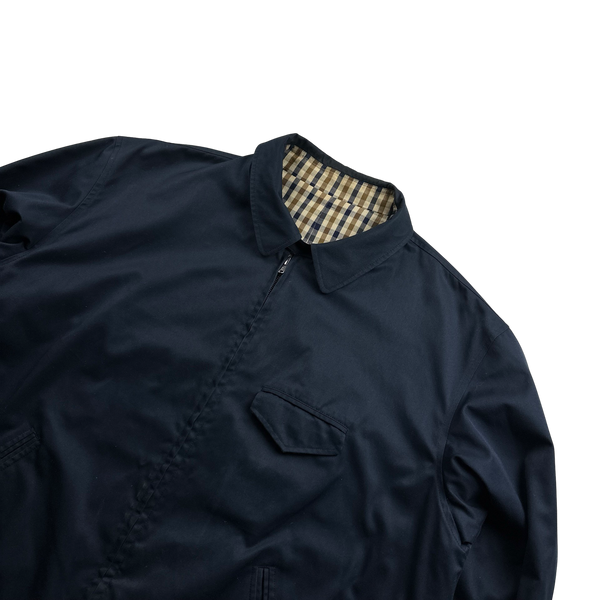 Aquascutum Checked Cotton Reversible Navy Harrington Jacket- XXL