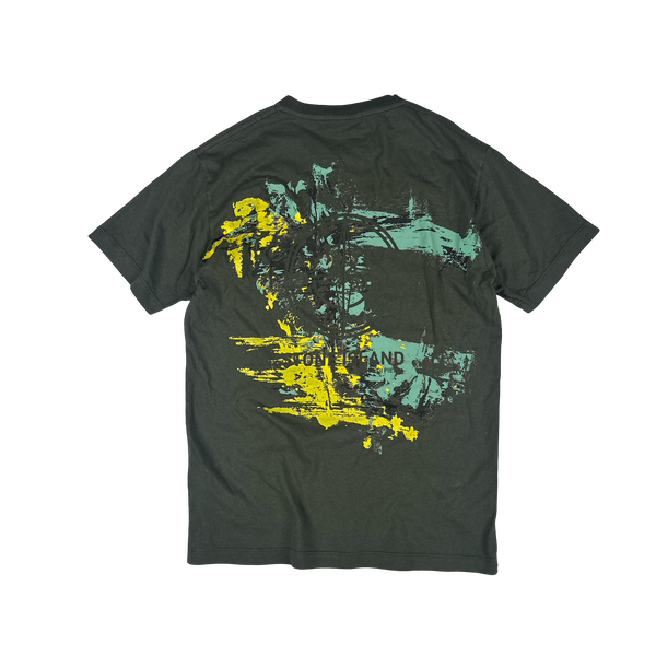 Stone Island 2020 Khaki Green Abstract Printed Compass Graphic T Shirt - Medium