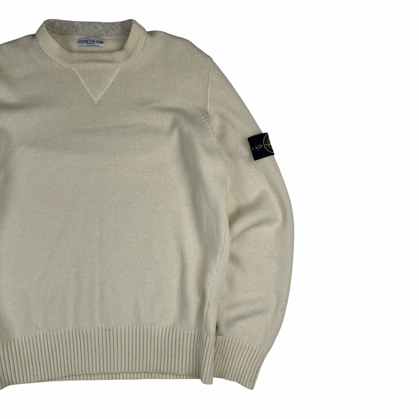 Stone Island 2008 Cream White Wool Crewneck Jumper - 3XL