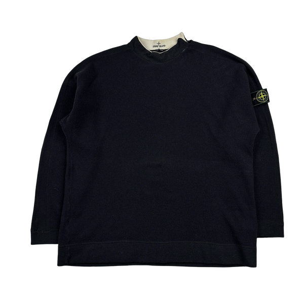 Stone Island 1996 Vintage Navy Wool Mock Neck Pullover Jumper - XL