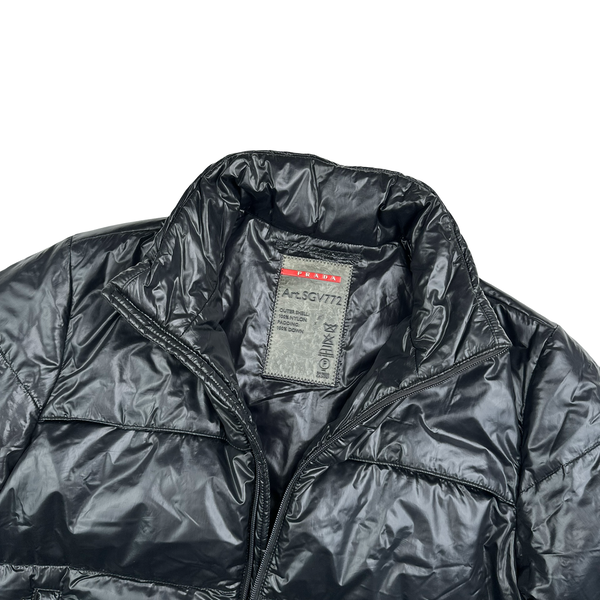 Prada Black Nylon Down Padded Bomber Jacket - Large