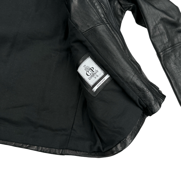 CP Company Black Mille Miglia Leather Goggle Jacket - Large