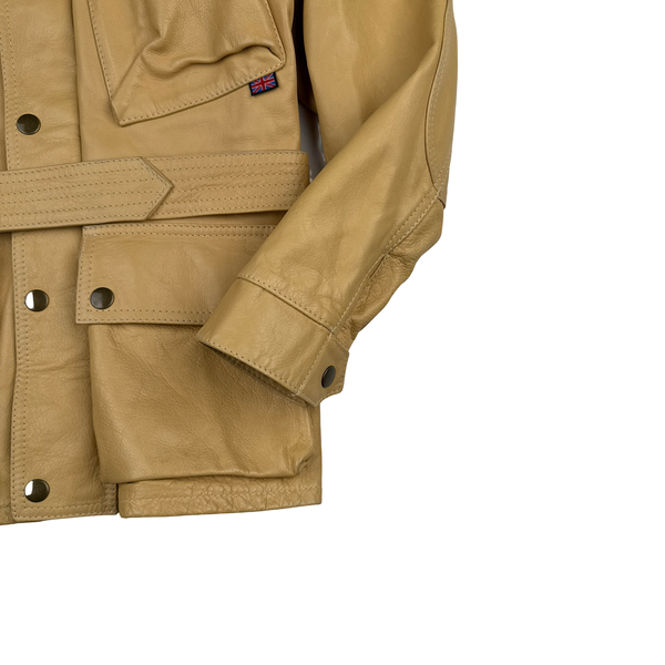 Belstaff Cream Multi Pocket Field Leather Zipped Heavyweight Jacket - Small