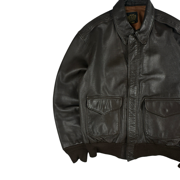 Avirex Brown Classic Goatskin Padded Bomber Jacket - Large