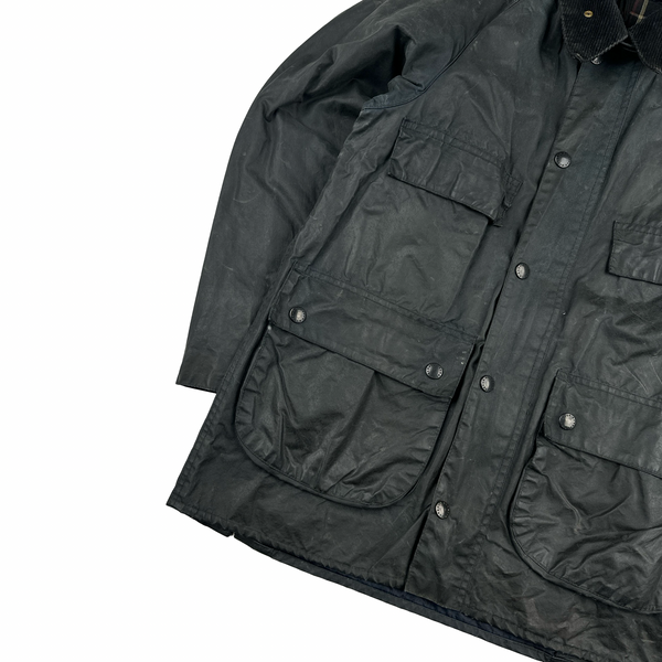 Barbour Bedale Dark Grey Cotton Flannel Lined Wax Field Jacket - Medium