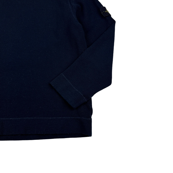 Stone Island 1999 Navy Ribbed Wool Vintage Pullover Mock Neck Jumper - Large